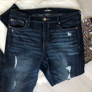 EXPRESS Dark Blue Distressed Jeans Jeggings Size 12